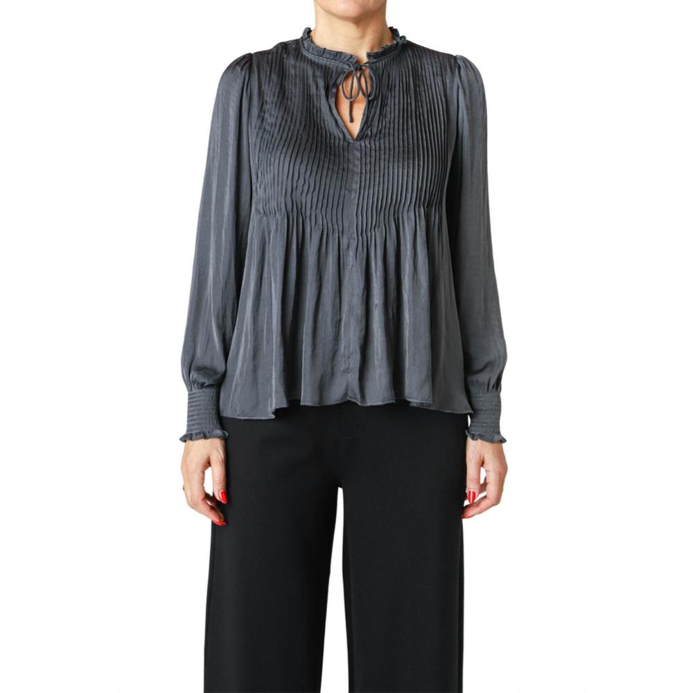 NEW DEX pintuck blouse in coal - Picture 2 of 3